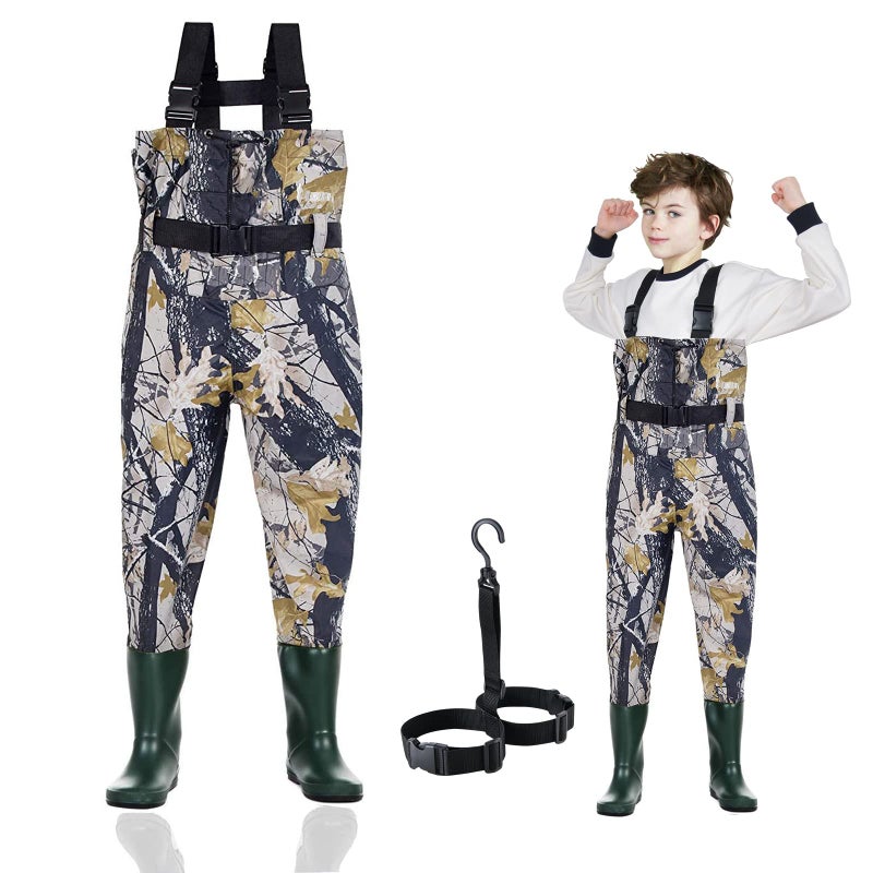 Ouzong Kids Chest Waders for Toddler Children Waterproof Youth Fishing Waders for Boys Girls Neoprene Hunting Waders with Insulated Boots(Camo,8-9T) - Image 1